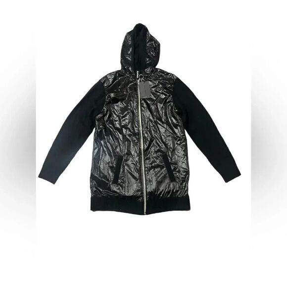 NWT women’s NAADAM black cashmere wool nylon hooded black zip up jacket sz small - Picture 1 of 8